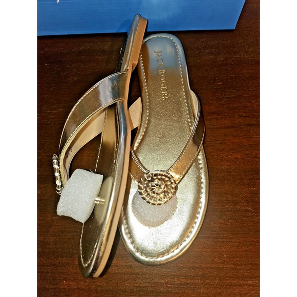 Jack Rogers Rowan Flip Flop Thong Toe Sandal Rondelle Ornament Platinum Size 10M - Picture 2 of 10